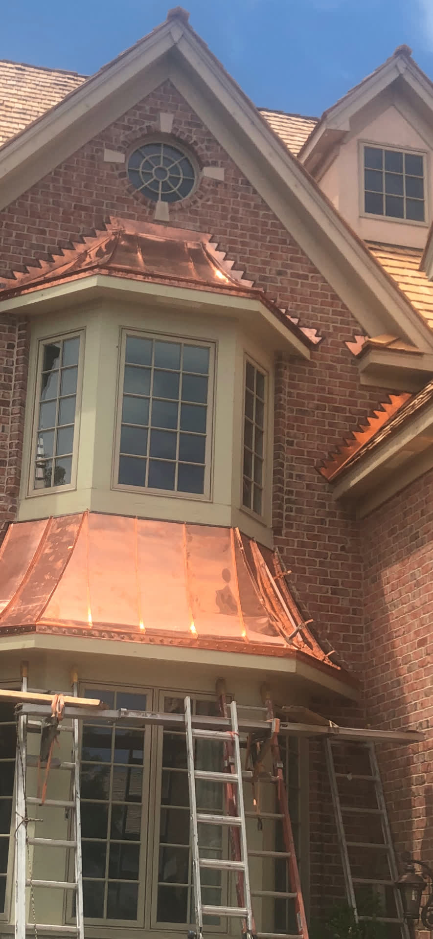 Hand-Soldered Copper Bay — Brick estate · Hand-soldered copper bay & dentil trim in Evanston, IL by Avilas Construction